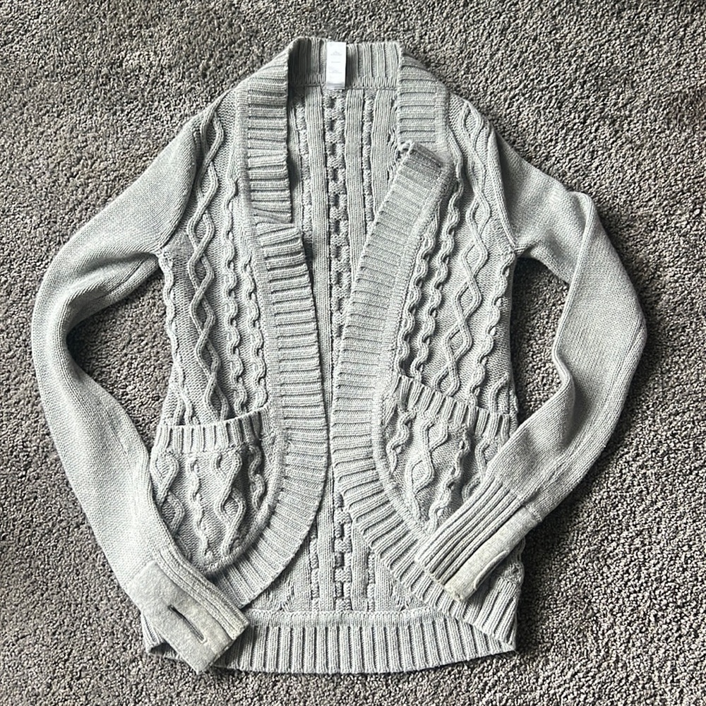 Girls grey cable Ivivva knit cardigan